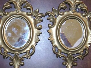 Vintage Pair Ornate Gold Gilt Small Accent Wall Mirrors Hollywood Regency Italy 3