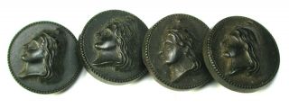 Bb Antique Hard Rubber Button Set Of 4 Liberty Lady Head W Goodyear 