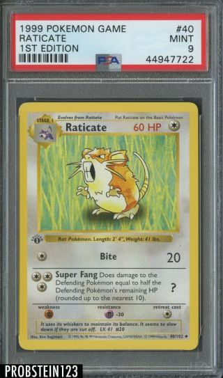 1999 Pokemon Game 1st Edition 40 Raticate Psa 9