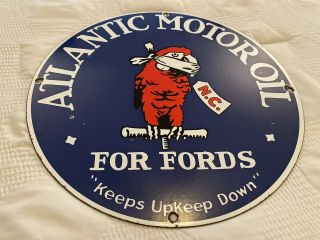 Vintage Atlantic Motor Oil Porcelain Sign Steel Gas Station Parrot Dealer Ford
