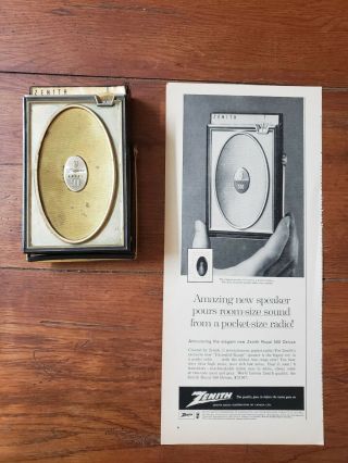 Vintage Zenith Royal 500 Deluxe 8 Transistors Pocket Radio W/ Ad