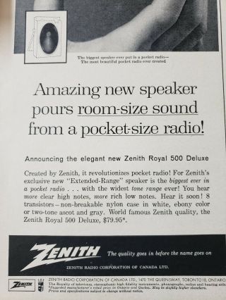 Vintage ZENITH ROYAL 500 Deluxe 8 Transistors Pocket Radio W/ Ad 3