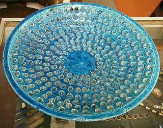 12 " Bitossi Rimini Blue Bowl Thumbprint Italian Mcm Vtg Modern Studio Pottery