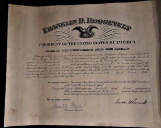 1936 Franklin Roosevelt Signed Postmaster Appointment Certificate