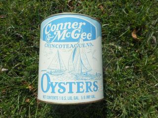Vintage 1 Gallon Conner & Mcgee,  Chincoteague,  Va Oyster Can