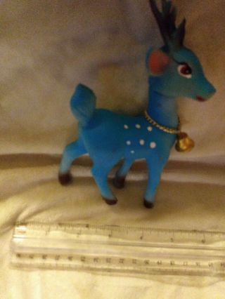 Vintage Christmas Plastic Blue Reindeer Deer 6 " Figurine Bell 1940s - 1950s