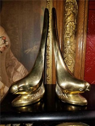Vintage Mid - Century Hollywood Regency Brass Parrot Bird Tails Up 9 " Bookends