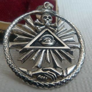 Masonic Pendant Skull.  Snake,  Hands,  Eye Silver Pendant