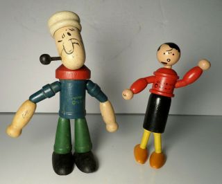 Vintage Jaymar Popeye & Olive Oil Wood Jointed Figures King Features Syndicate
