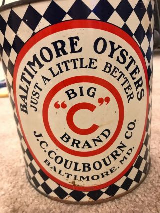 Vintage Big C Brand Baltimore Oyster Tin Gallon With Lid