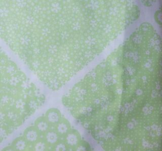 Vintage Green Floral Full Flat Sheet White Eyelet Trim Wamsutta Double Sheet