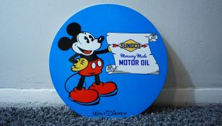 Vintage Disney Sunoco Sign Gas Motor Oil Metal Service Station Pump Plate Rare