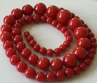 Antique Art Deco Cherry Red Bakelite Graduated Round Bead Necklace 94g