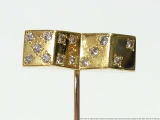 Heavy 18k Gold Diamond Dice Stick Tie Collar Lapel Pin 7 - 11 Gamblers Vegas 3.  8gr