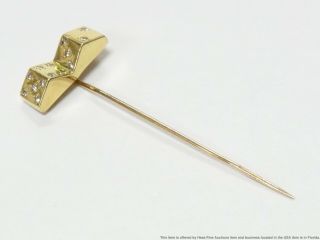 Heavy 18k Gold Diamond Dice Stick Tie Collar Lapel Pin 7 - 11 Gamblers Vegas 3.  8gr 3