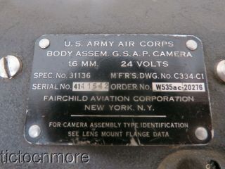 WWII US ARMY AIR CORPS BODY ASSEM GSAP GUN SIGHT CAMERA 16MM FAIRCHILD AVIATION 3