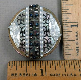 Pearl / Mop Button,  1800s Lovely Carved / Pierced Design,  Cut - Steel Trim,  Large