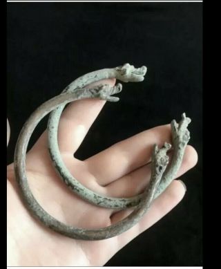 Very Old Antique Snakes Head Bronze Pair Bangles