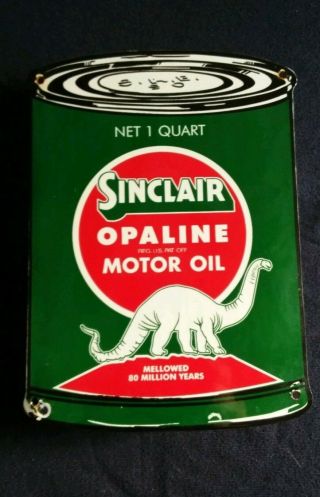Vintage Sinclair Opaline Motor Oil Can Porcelain Gas,  Oil Sign