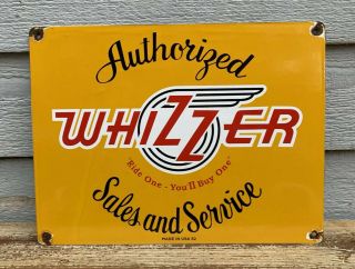 Vintage Large Whizzer Authorized Sales & Service Motorcycle Porcelain Sign