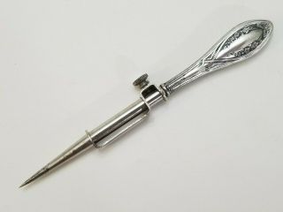 Antique Sterling Silver By Webster Sewing Awl Stiletto Punch 1909 Pat Craft Tool