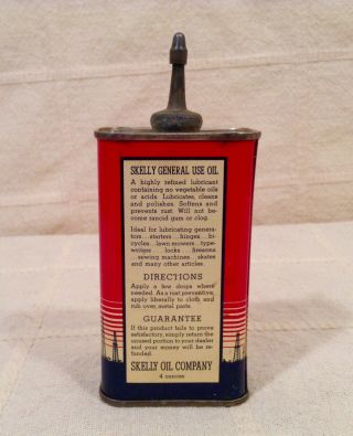 Exc.  Vintage SKELLY OILSALL 4 oz.  Household Oil Tin With Lead Spout And Cap 2