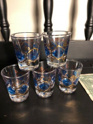 Vintage Shot Glasses Retro Barware Blue And Gold