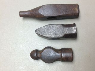 3 Vintage Blacksmith Hammer Heads Punch Cross & Ball Peen Old Anvil Forge Tool