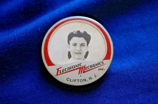 Electronic Mechanics Inc.  Clifton N.  J. ,  Vintage Female Employee Badge
