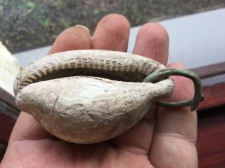 Large Ancient Cowrie Shell/bronze Ring/currency Or Charm