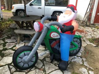 Vintage Santa On Chopper Airblown Christmas Gemmy Inflatable Decor 6.  5ft.  Boxed