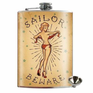 Sailor Tattoo Stainless Steel Hip Flask Pin Up Girl Rockabilly Retro Unique Gift