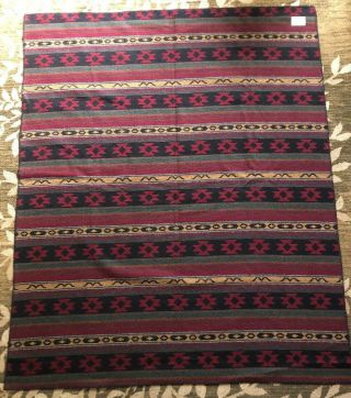 Vtg Woolrich Southwestern Indian Stripe Reversible Wool Camp Throw Blanket 59x71