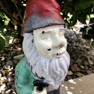 Vintage 13 " Tall Cast Iron Gnome Elf Dwarf Garden Decor Yard Art Statue W/shovel