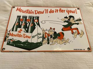 Vintage Mountain Dew Porcelain Sign Gas Station Soda Fountain Pepsi Dr Pepper