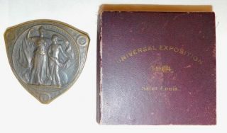 Antique Bronze Medallion Of The 1904 Louisiana Exposition With Velvet Box