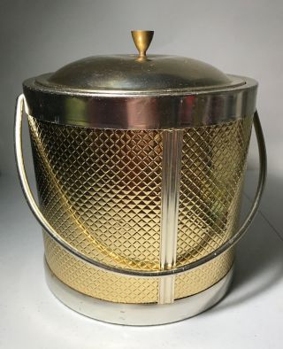 Vtg 1960s Mid Century Modern Gold Metal Swanky Barware Ice Bucket Cooler Italy