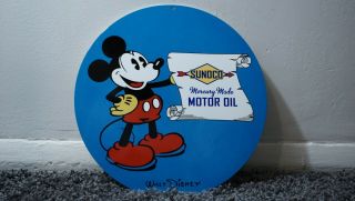 Vintage Disney Sunoco Porcelain Sign Gas Motor Oil Metal Station Pump Plate