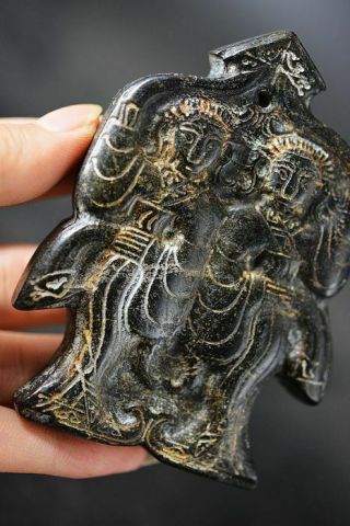 Chinese Magnet Jade Stone Carved Two Dancer Pendant H2 2