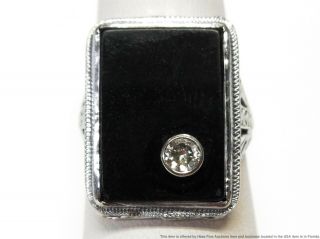 Huge Black Onyx Diamond 14k Gold Filigree Mens Ring Antique Art Nouveau Sz 6.  75