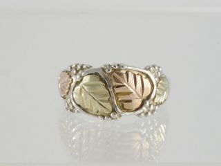 Estate Vintage Sterling Silver 10k Black Hills Gold Leaf Ring Size 8