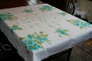 Vintage Cotton Kitchen Tablecloth 48x50 Poppies And Daisies