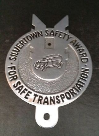 Vintage Collectible License Plate Topper Silvertown Safety Awards Sign