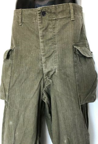 Vintage 40’s Wwii Us Army Hbt Herringbone Twill Trousers 30x32 Star Button Fly