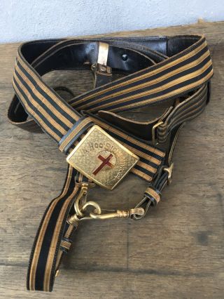 Vintage 19thc Knights Of Templar Masonic Sword Belt & Gold Buckle & Braid