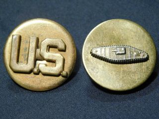 Wwii Us Army Armored Forces Collar Disk Device Tank W/ Us Enlisted Pin Early Sb