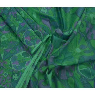 Sanskriti Vintage Green Saree 100 Pure Silk Printed Floral Fabric Sari Craft