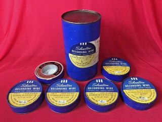 Vintage Silvertone Recording Wire Canister Six Spools Sears Roebuck
