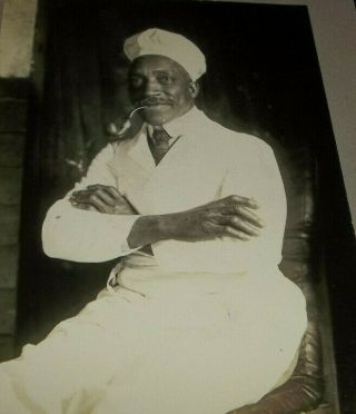 Dated 1907 Black Americana Photo - Named Man in Chef or Baker Hat & Coat w/ Pipe 2