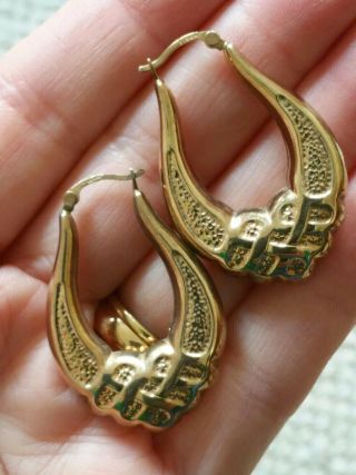Antique Victorian Design 9 Carat Gold Ornate Oval Hoop Earrings